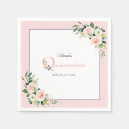  Rosa Vattenfärgad Blommigt Quinceanera Birthday Pappersservett