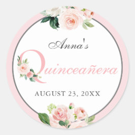  Rosa Vattenfärgad Blommigt Quinceanera Runt Klistermärke