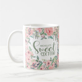 Rosa Vattenfärgad Blommigt Söt 16 Kaffemugg