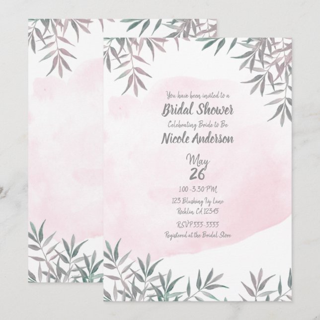  Rosa Vattenfärgad Möhippa för botanisk Chic Inbjudningar (Fram/baksida)