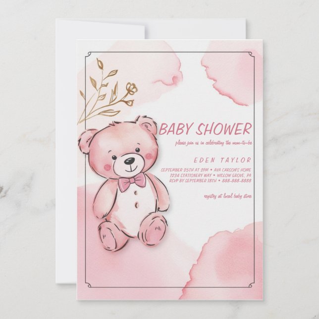 Rosa vattenfärgade babyduschinbjudningar inbjudningar (Framsida)