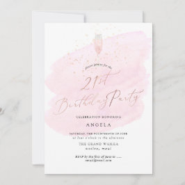 Rosa Vattenfärgat champagneglas + bubblor Inbjudningar