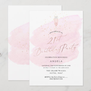 Rosa Vattenfärgat champagneglas + bubblor Inbjudningar