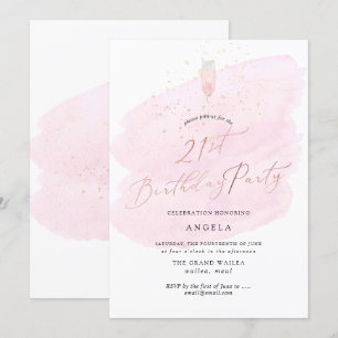 Rosa Vattenfärgat champagneglas + bubblor Inbjudningar