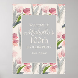 Rosa Vattenfärgblommor 100:e födelsedagen Kvinnor Poster