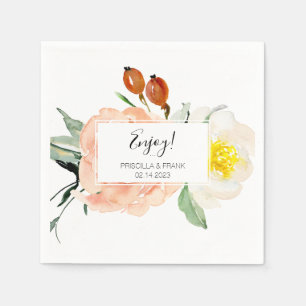 Rosa Vattenfärgblommor Bröllop Pappersservett