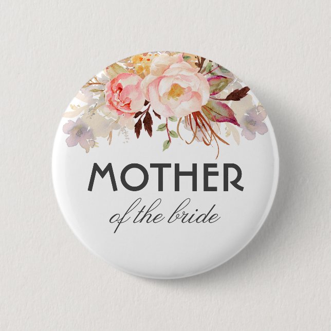  Rosa Vattenfärgblommor Elegant bröllop Knapp (Framsida)