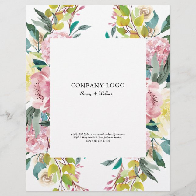 Rosa vattenfärgblommor reklamblad (Baksidan)