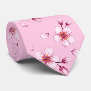 Rosa Vattenfärgen Cherry Blommar Mönster Slips