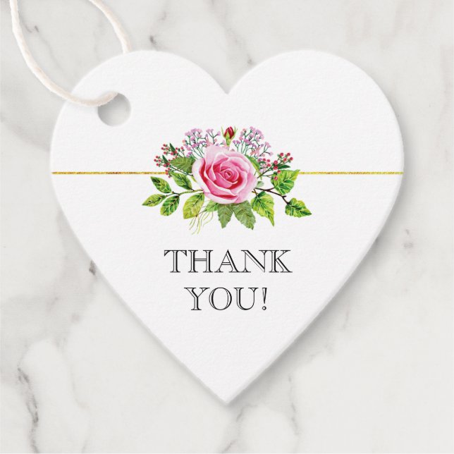 Rosa vattenfärgen ro blommigt bröllop Tack Gåvor Etiketter (Framsida)