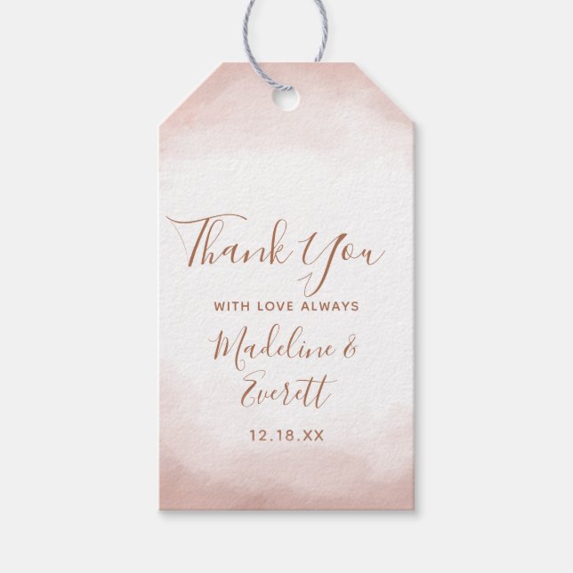  Rosa Vattenfärgen Ro Guld Bröllop Tack i Presentetikett (Framsidan)