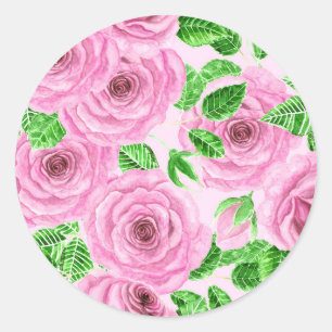 Rosa vattenfärgen ro med löv och knoppar mönster runt klistermärke