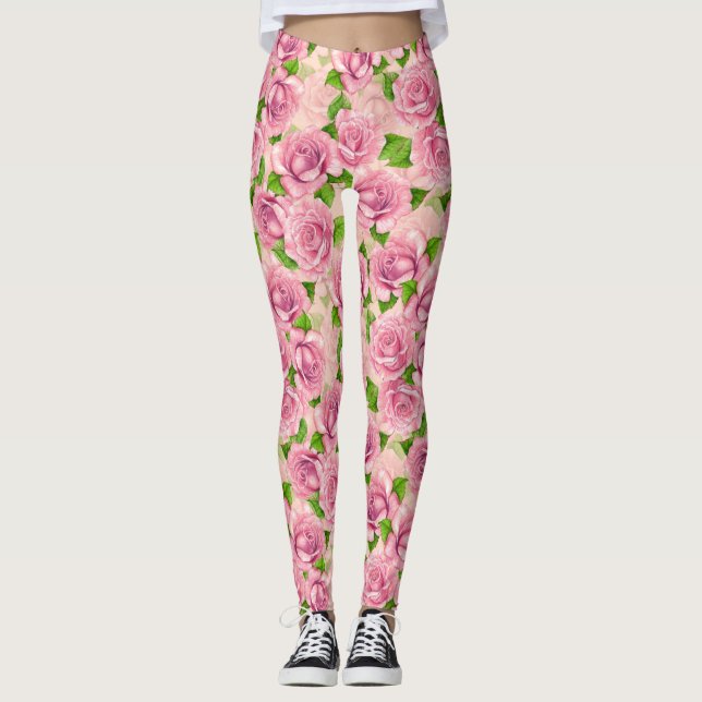 Rosa vattenfärgen ro mönster leggings (Framsida)