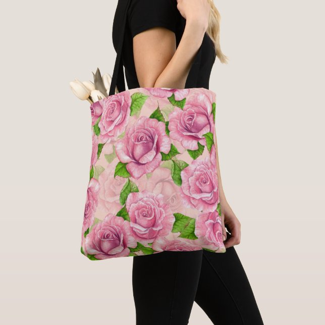 Rosa vattenfärgen ro mönster tygkasse (Närbild)