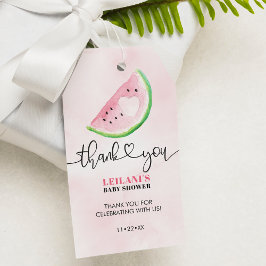 Rosa Vattenfärgen Watermelon Baby Shower Tack Presentetikett