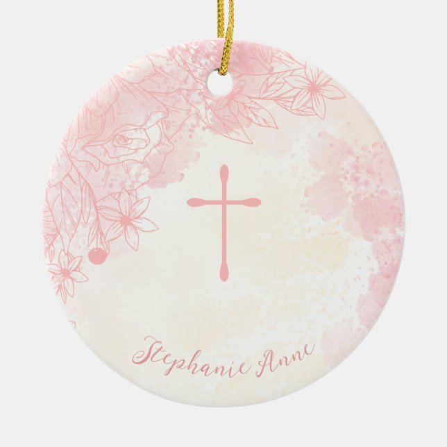 Rosa Vattenfärger i Communion Flowers Julgransprydnad Keramik (Framsidan)