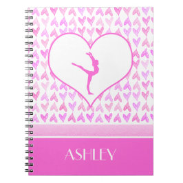 Rosa vattenfärghjärtor för Monogrammed gymnastik Anteckningsbok