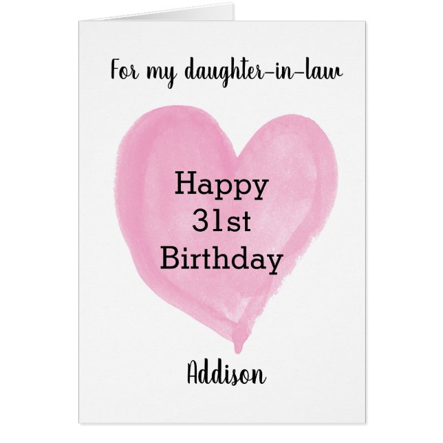 Rosa Vattenfärgning Hjärtat 31a Födelsedag Hälsningskort (Framsidan)