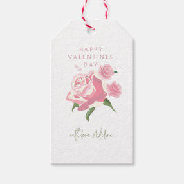 Rosa vattenfärgros Alla hjärtans dag Presentetikett