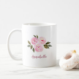 Rosa vattenfärgrosor med namnpresent kaffemugg