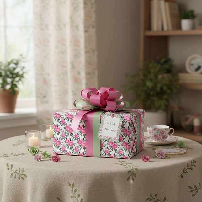 Rosa vattenfärgrosor mönster presentpapper (Skapare uppladdad)