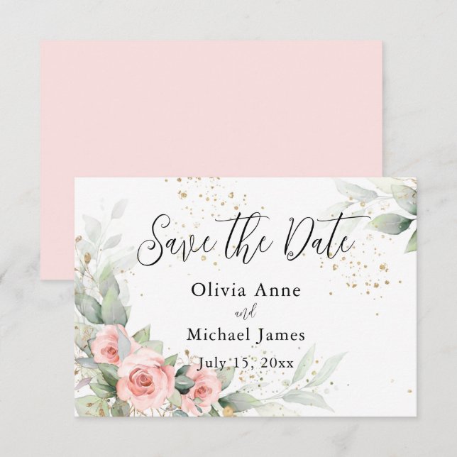 Rosa vattenfärgrosor - Spara datum Datumet (Fram/baksida)