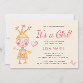 Rosa vattenfärgs söt robot... Det är en liten baby Inbjudningar