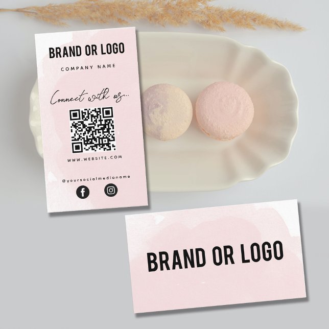 Rosa Vattenfärgsanslutning med USA QR-kod Visitkort (Skapare uppladdad)