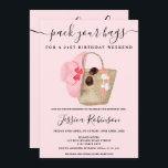 Rosa vattenfärgsbadsäcksprogram helg inbjudningar<br><div class="desc">Planera 21-årsprogrammet party helg och resväg för perfekten och packa dina påsar med den här strandpåsen för rosa vattenfärgen helg,  halmhatt och solglasögon vattenfärgillustration.</div>