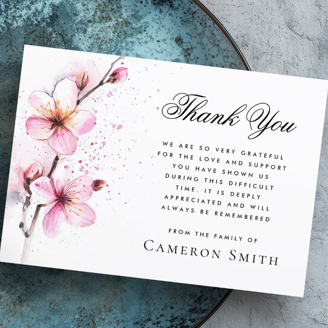 Rosa vattenfärgsbegravningssympati tack kort (Pink watercolor flowers funeral sympathy thank you card)