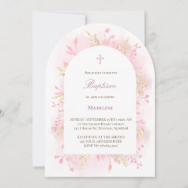 rosa vattenfärgsblad Baptism Inbjudningar