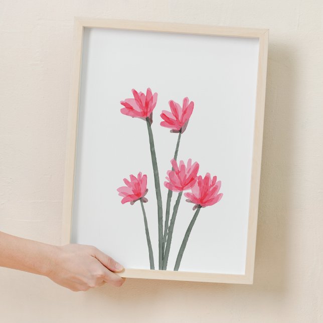 Rosa Vattenfärgsblomma Blomsterrumsdekoration Poster (Pink Watercolor Flower Nursery Room Decor)