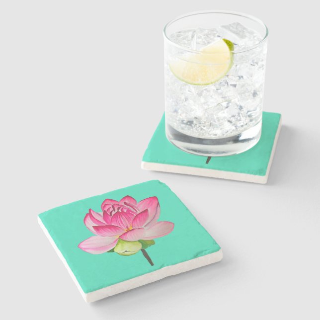 Rosa vattenfärgsblomma bra konst keramisk bricka stenunderlägg (Sidan)