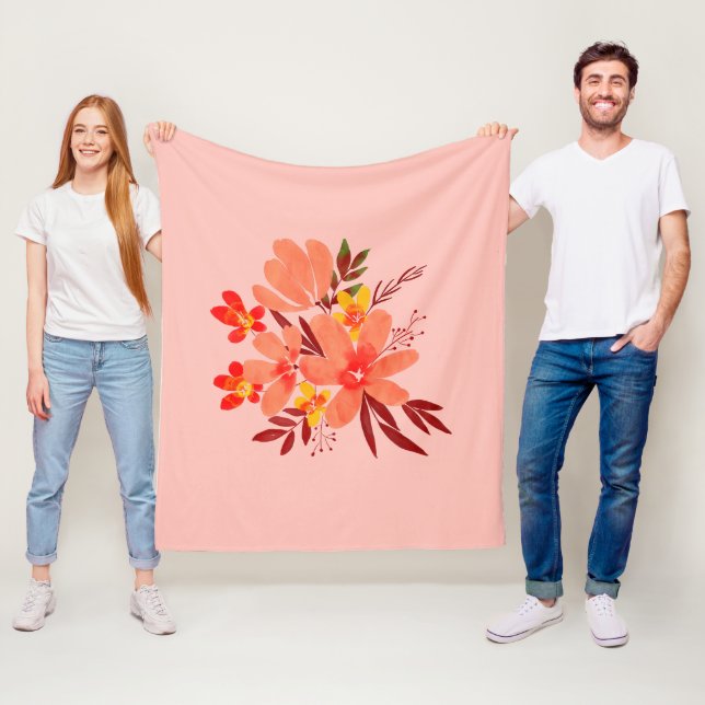 Rosa vattenfärgsblomma fleecefilt (På plats)