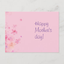 Rosa vattenfärgsblomma mors dag vykort