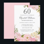 Rosa  vattenfärgsBlommigt 60:e födelsedagen Inbjud Inbjudningar<br><div class="desc">Mer söt Blommigt Birthday Bjud i Little Bayleigh Store!</div>