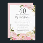 Rosa  vattenfärgsBlommigt 60:e födelsedagen Inbjud Inbjudningar<br><div class="desc">Mer söt Blommigt Birthday Bjud i Little Bayleigh Store!</div>
