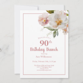 Rosa VattenfärgsBlommigt 90:e Birthday Brunch Inbjudningar