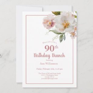  Rosa VattenfärgsBlommigt 90:e Birthday Brunch Inbjudningar