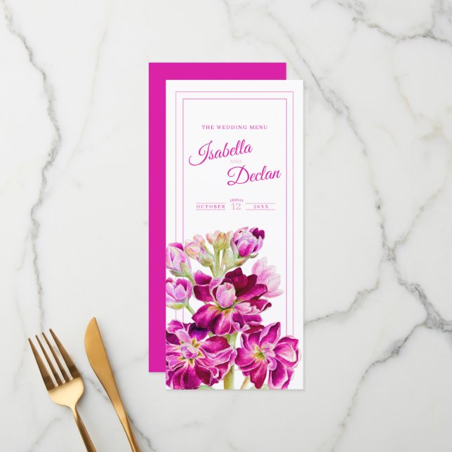 Rosa vattenfärgsblommor, blommor från lagrar bröll meny (Fram/Back In Situ)