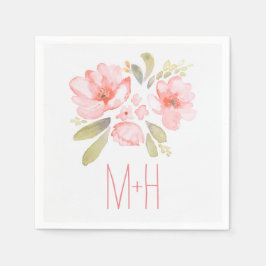 rosa vattenfärgsblommor bouquet bröllop pappersservett
