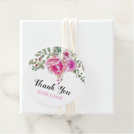 Rosa vattenfärgsblommor bröllop Tack Gåvor Etiketter