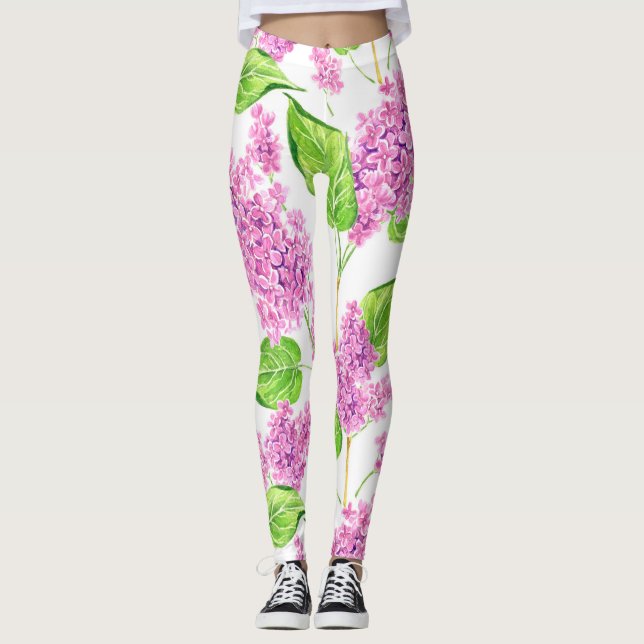 Rosa vattenfärgsblommor leggings (Framsida)