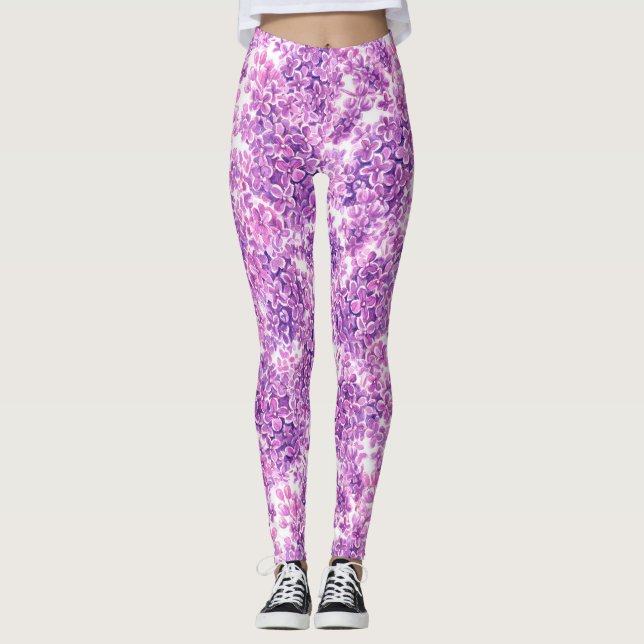 Rosa vattenfärgsblommor leggings (Framsida)