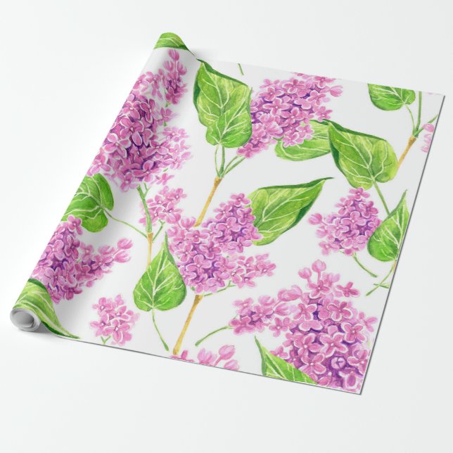 Rosa vattenfärgsblommor presentpapper (Utrullad)