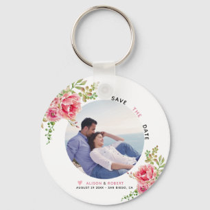 Rosa vattenfärgsblommor, Sage grönt löv, foto Nyckelring