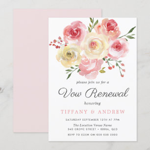 Rosa Vattenfärgsblommor Vow Renewal Inbjudan