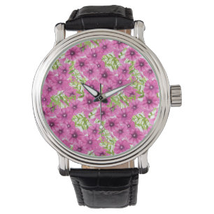 Rosa vattenfärgsblunia, mönster armbandsur