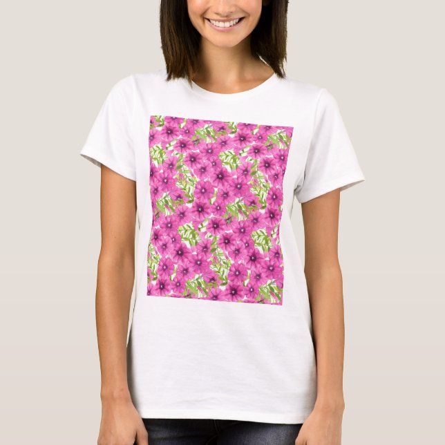 Rosa vattenfärgsblunia, mönster t shirt (Framsida)