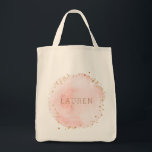 Rosa Vattenfärgscirkel Personlig Livsmedel Tygkasse<br><div class="desc">Den här livsmedel-säcken har en färgad vattenfärgscirkel i  rosa med prickaccenter från Faux guld. Om du vill ha en mer avancerad anpassning av den här designen klickar du på knappen Anpassa. Matchande objekt är också tillgängliga.</div>